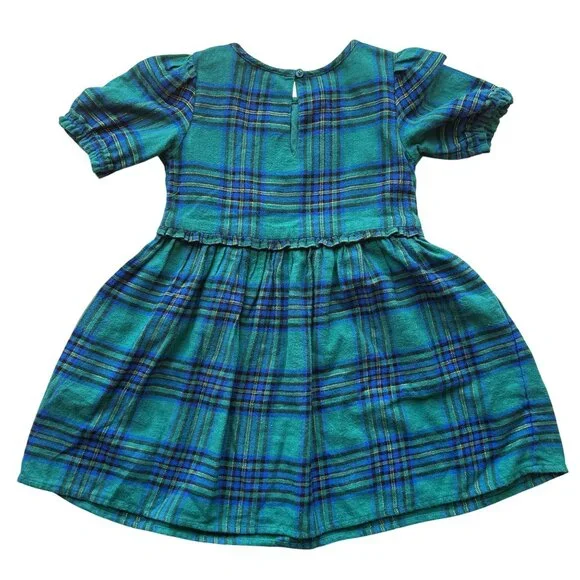 Cat & Jack Green & Blue Plaid Smocked Short Sleeve Dress Girls Size 5T NWOT - Picture 2 of 8
